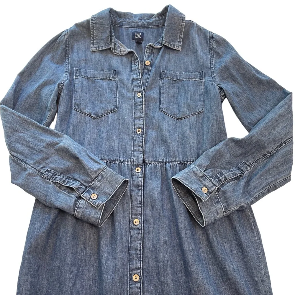 GAPKids Dress Long Sleeve Button up Blue Chambray Denim Girls Size Large
